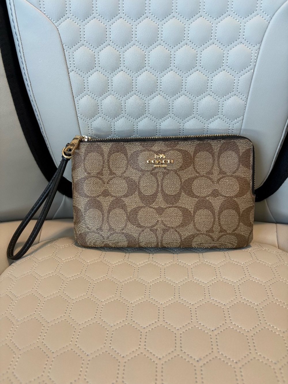 COACH Outlet Double Zip Corner Wristlet in Denim